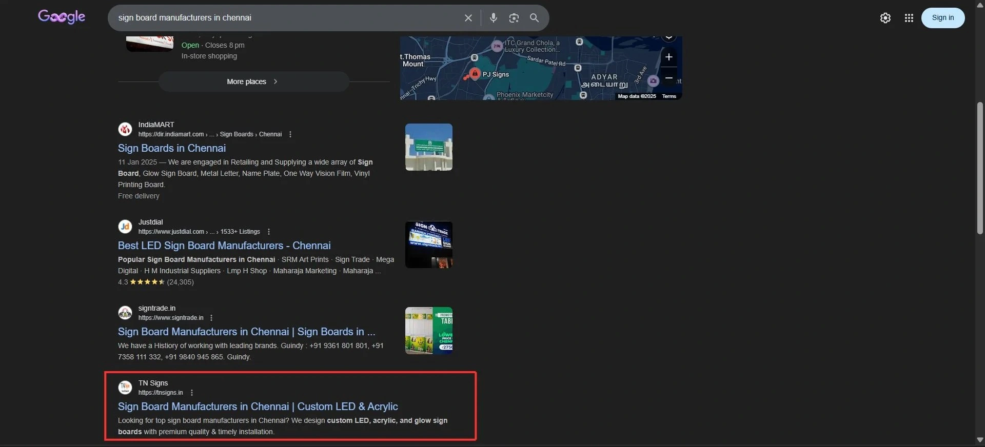 Top 3 Ranking for Sign Board Manufacturers in Chennai